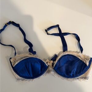 Topshop Blue and Cream Lace Bra